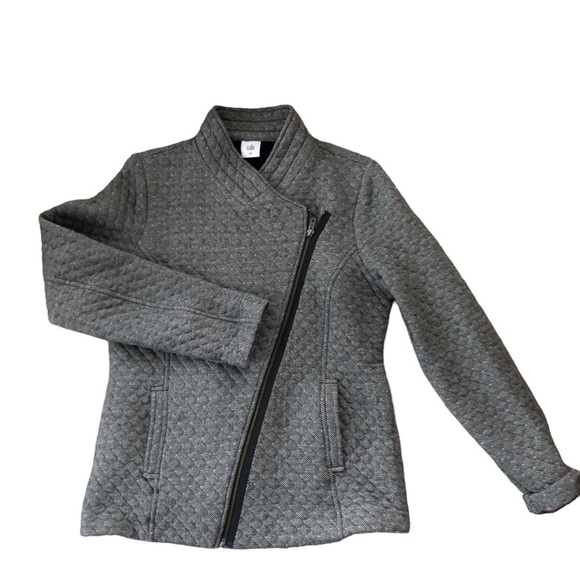 CAbi Herringbone Quilted Moto Jacket Size M Style # 3025 Black White Diag Zipper - Picture 1 of 7